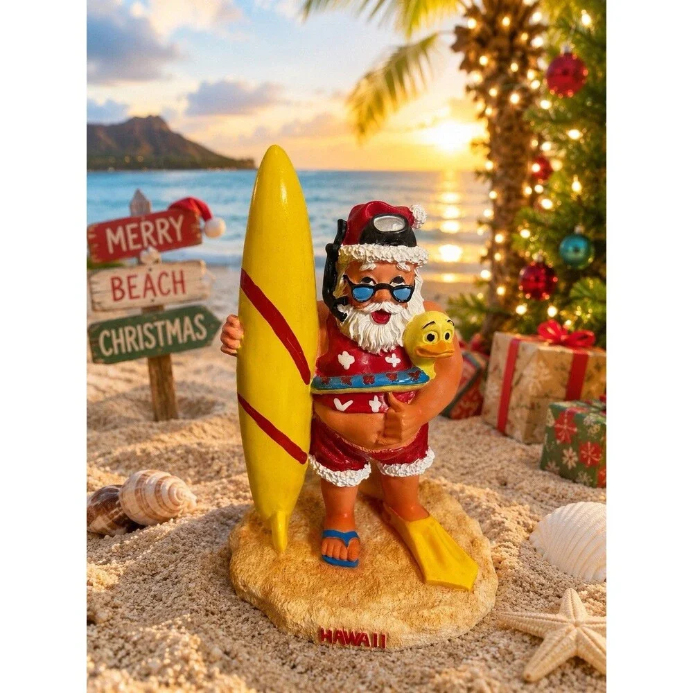 Hawaii Surfer Santa Claus Christmas Resin Figurine Snorkel Beach Decor 5.75”